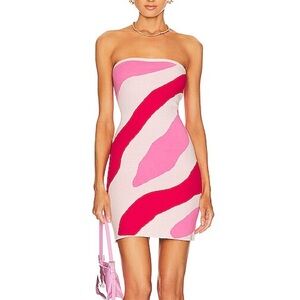 Milly Pink and White Zebra Strapless Knit Mini Dress